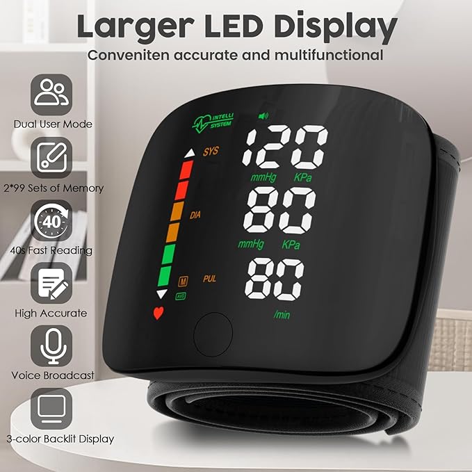 Smart Wrist BP Monitor LED Display