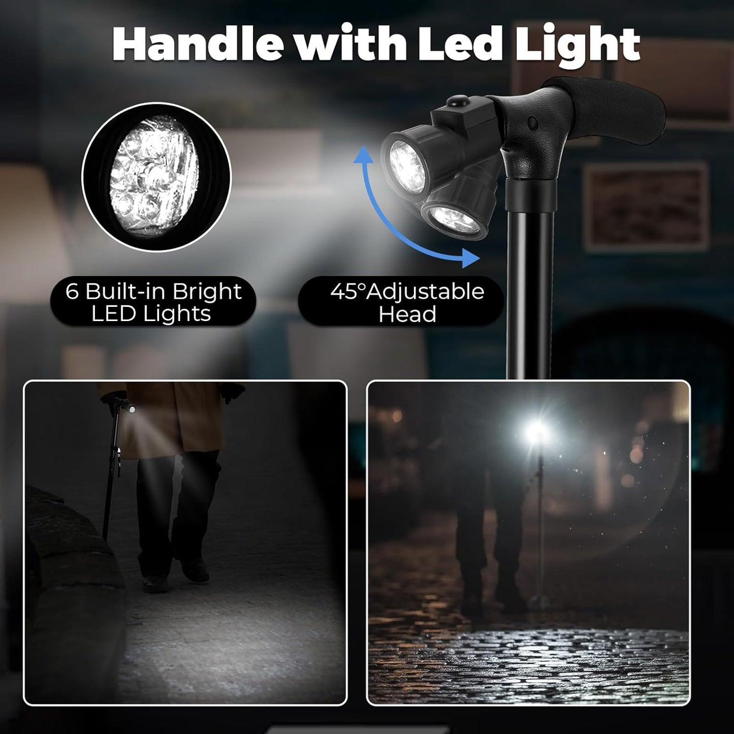 Folding Walking Stick with LED Light