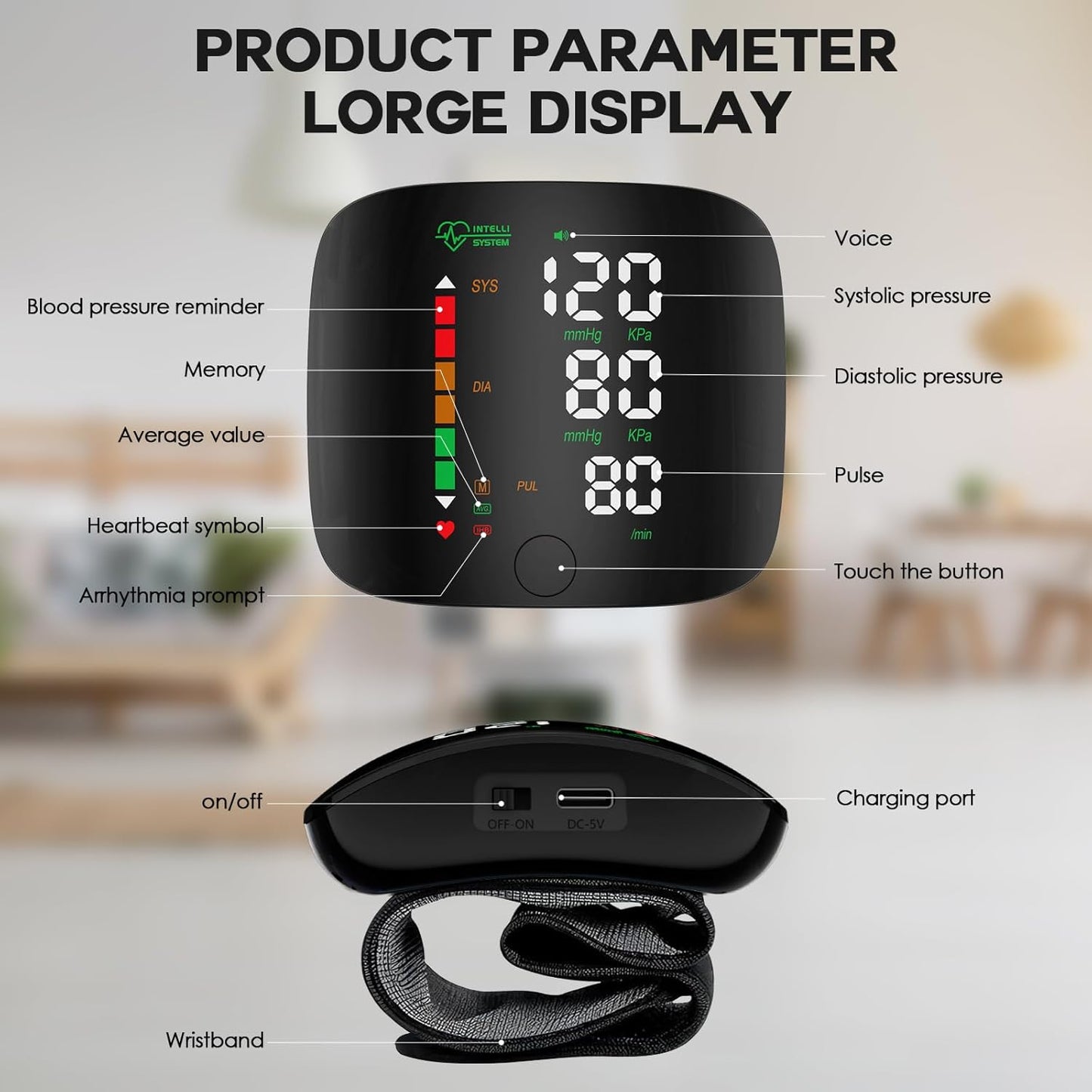 Smart Wrist BP Monitor LED Display