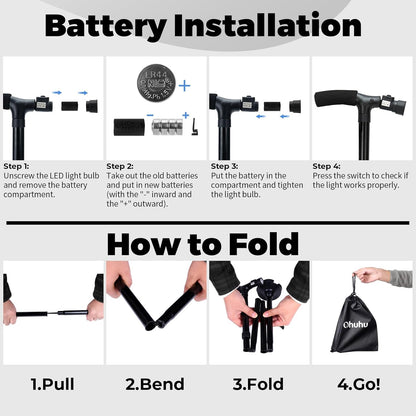 Folding Walking Stick with LED Light